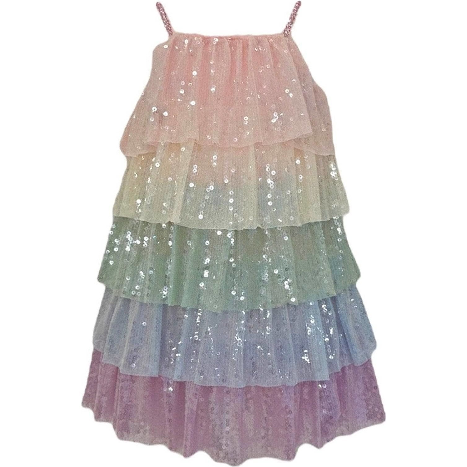 Rainbow Sequin Tiered Dress - Dresses - 1