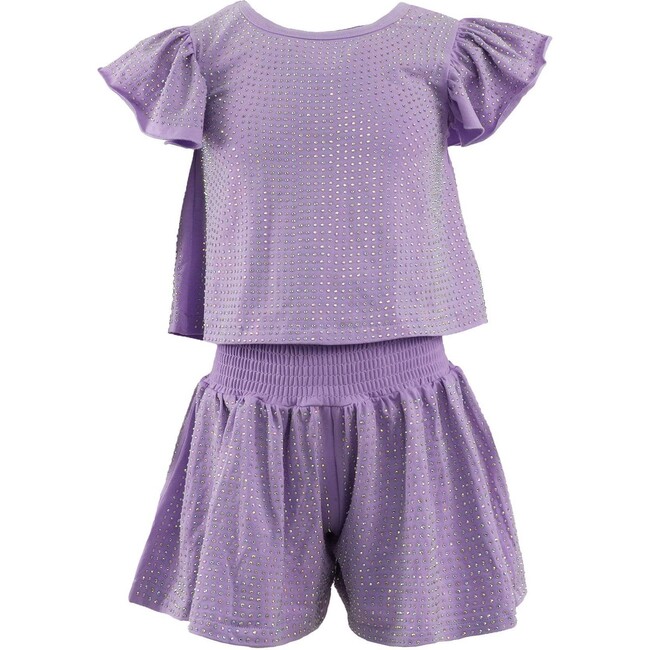 Lavender Crystal Ruffle Short Set