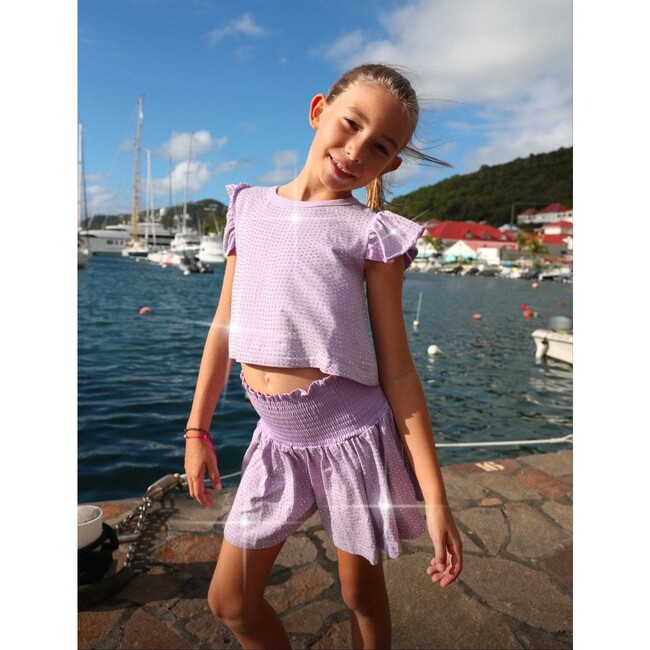 Lavender Crystal Ruffle Short Set - Mixed Apparel Set - 2