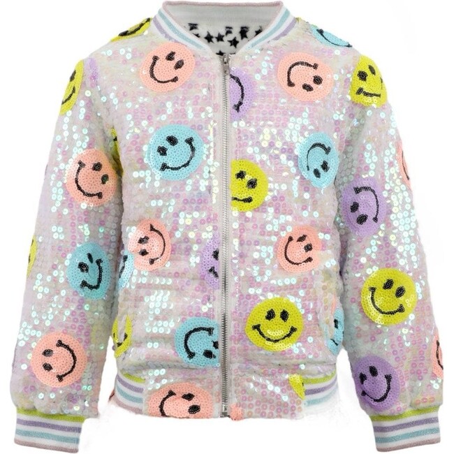 Rainbow Emoji Sequin Bomber