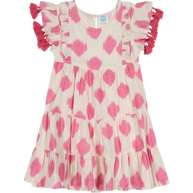 Sophie Girl's Tassel Dress White Pink Ikat, Pink