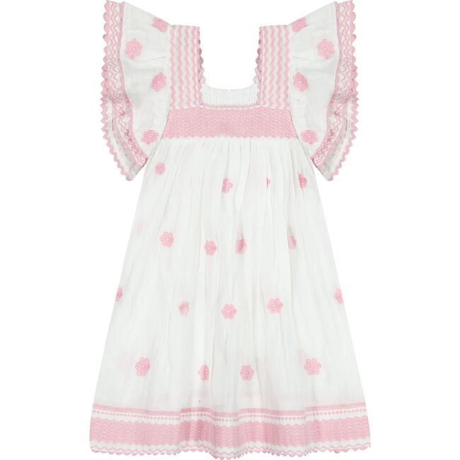 Serena Girl's Tassel Dress White Pink Frangipani, Pink
