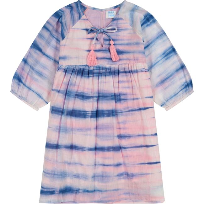 Sara Girl's Popover Dress Rose Blue Shibori, Blue