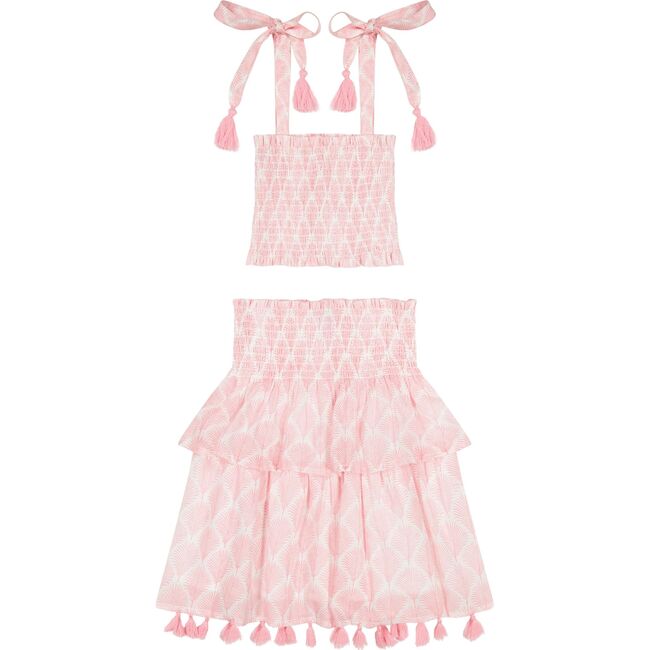 Noelle Girl's Smock Top and Maxi Skirt Set Pink Feather, Pink