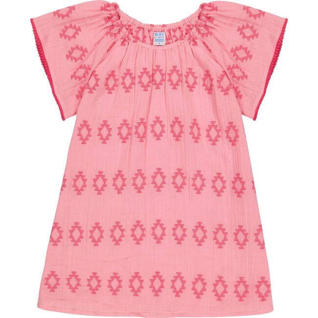 Mini Capucine Girl's Caftan Rose Embroidery, Pink