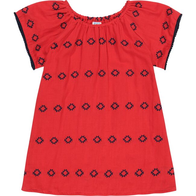 Mini Capucine Girl's Caftan Red Embroidery, Navy