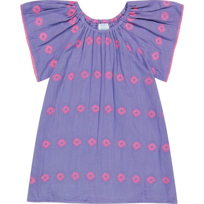 Mini Capucine Girl's Caftan Periwinkle Embroidery, Purple