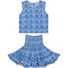 Maribel Cropped Women's Tank and Skirt Set Blue Paisley, Blue - Skirts - 1 - thumbnail