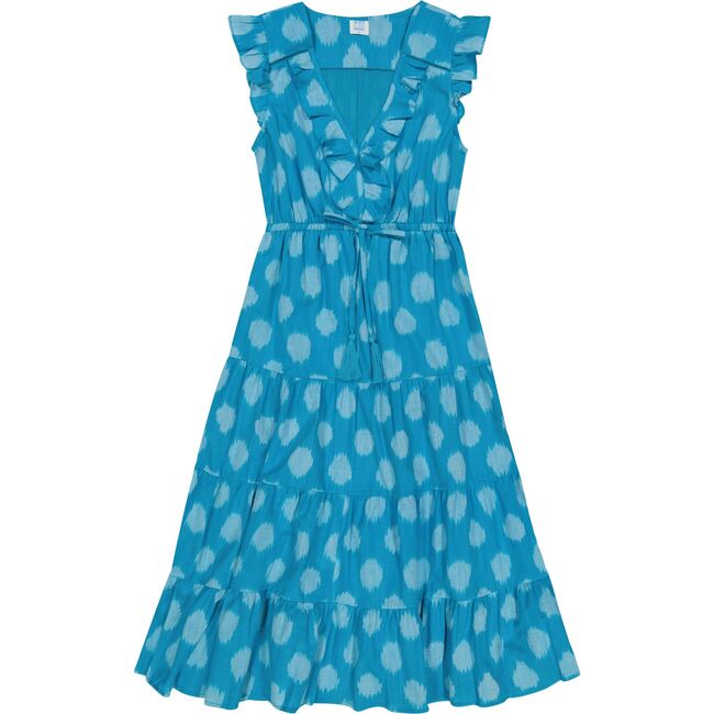Giselle Women's Maxi Dress Cerulean Blue Ikat, Blue