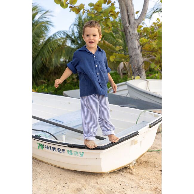 La Plage Boy's Drawstring Pant Marine Stripe, Blue