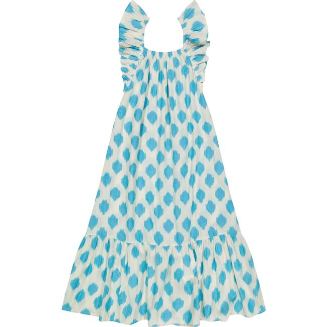 Eva Women's Ruffle Sundress Cream Aqua Ikat, Blue