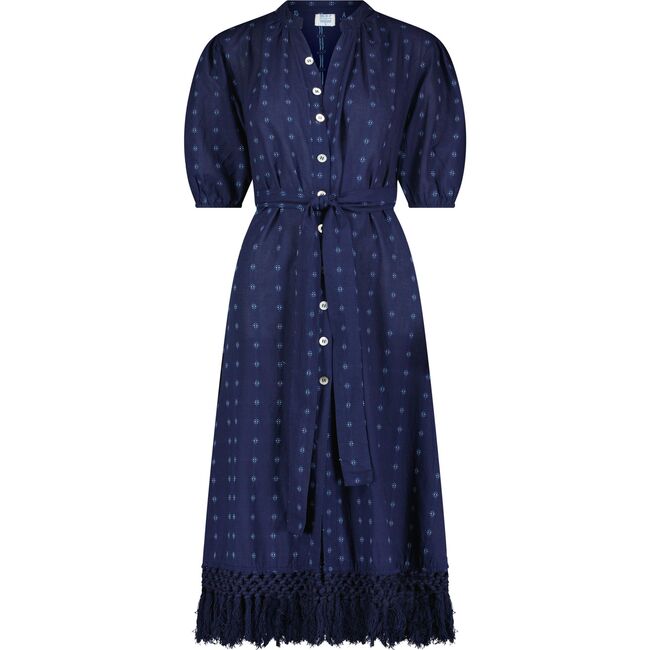 Estelle Women's Fringed Shirtdress Navy Turquoise Swiss Dot, Navy