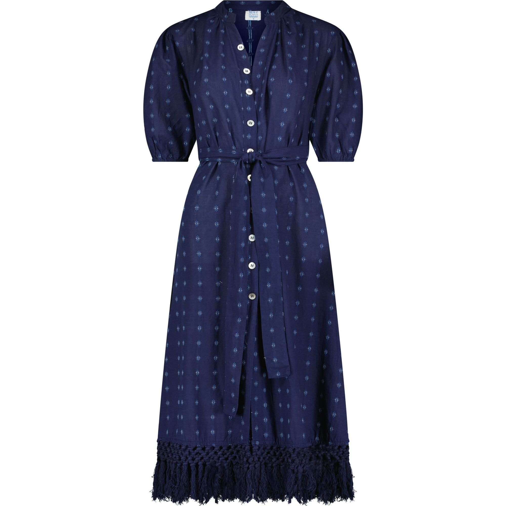 Estelle Women's Fringed Shirtdress Navy Turquoise Swiss Dot, Navy - Dresses - 1