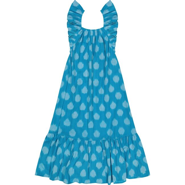 Eva Women's Ruffle Sundress Cerulean Blue Ikat, Blue