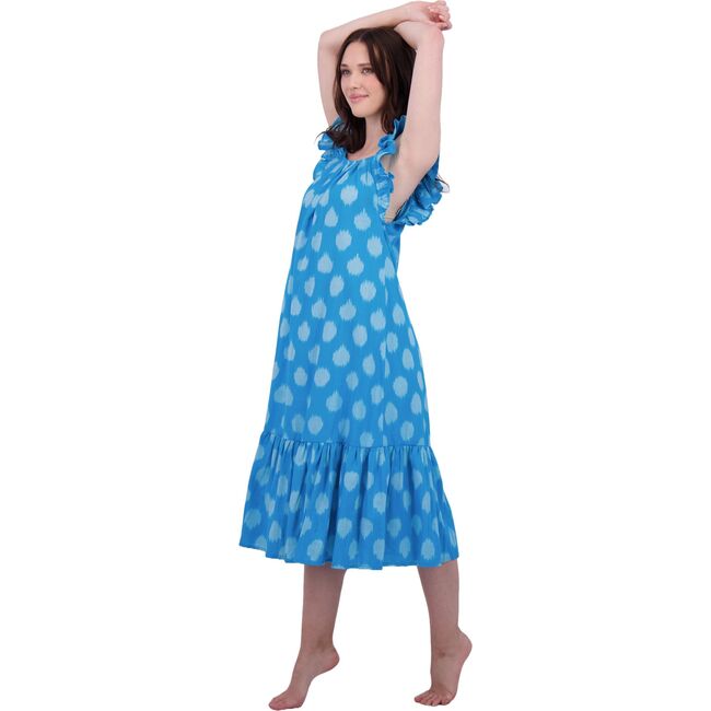 Eva Women's Ruffle Sundress Cerulean Blue Ikat, Blue - Dresses - 2