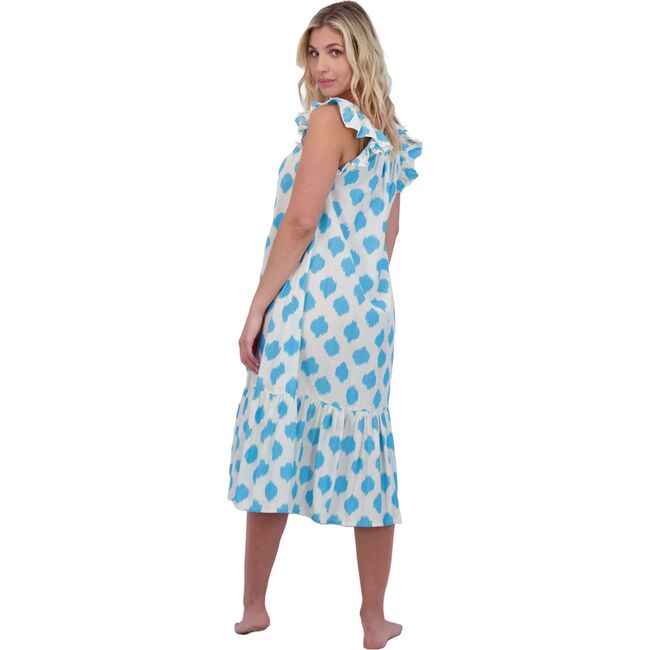 Eva Women's Ruffle Sundress Cream Aqua Ikat, Blue - Dresses - 3