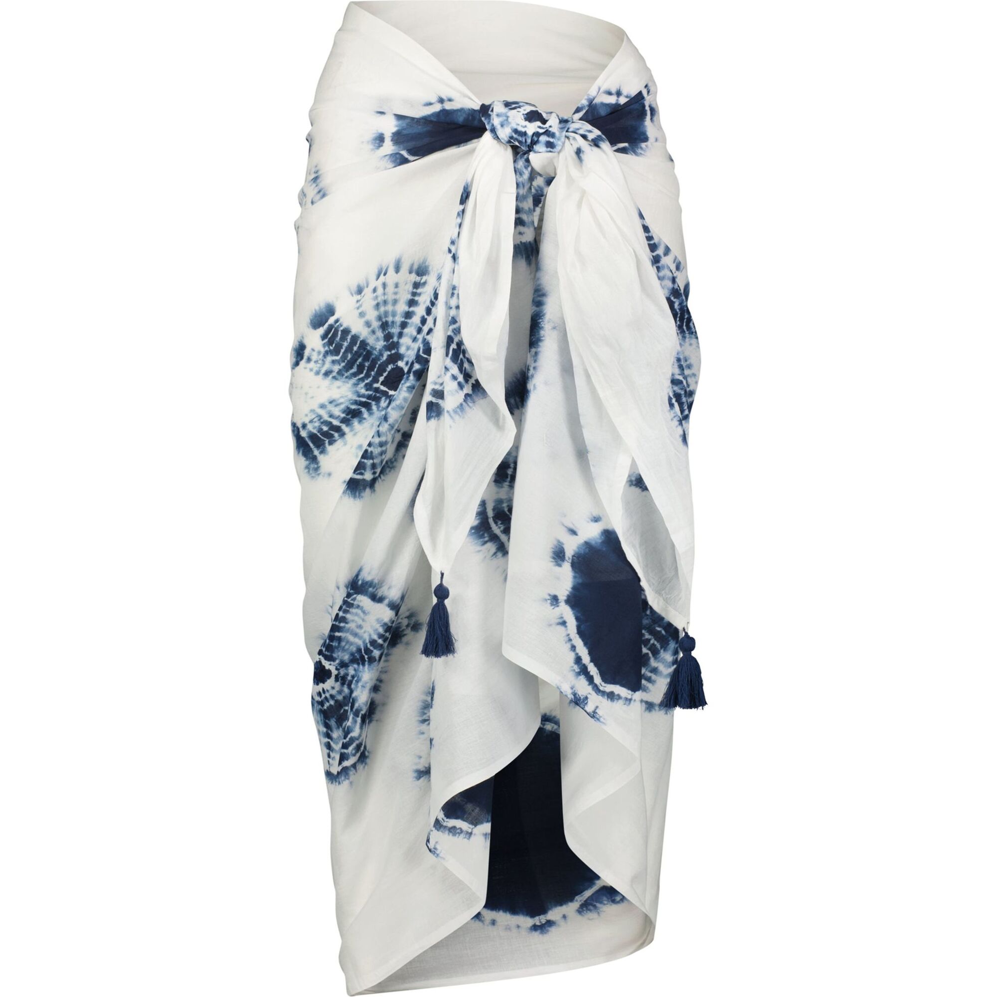 Cotton Saline Pareo White Indigo Tie-Dye, White - Skirts - 1