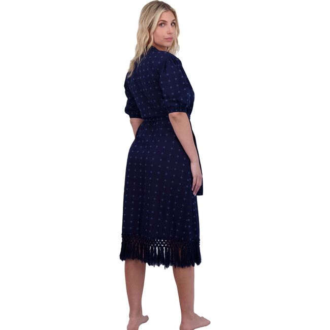 Estelle Women's Fringed Shirtdress Navy Turquoise Swiss Dot, Navy - Dresses - 3