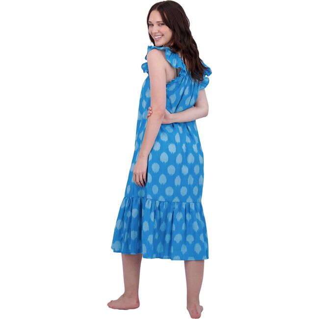 Eva Women's Ruffle Sundress Cerulean Blue Ikat, Blue - Dresses - 4