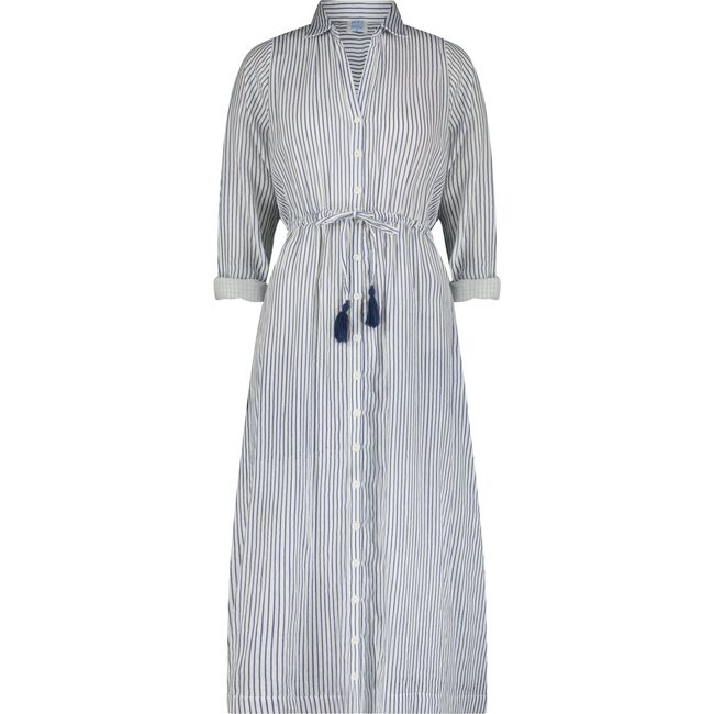 Anais Women's Button Front Shirtdress Marine Stripe, Blue - Dresses - 1