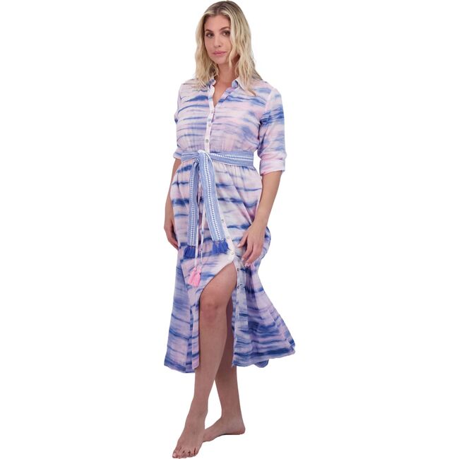 Anais Women's Button Front Shirtdress Rose Lapis Blue Shibori, Pink - Dresses - 2