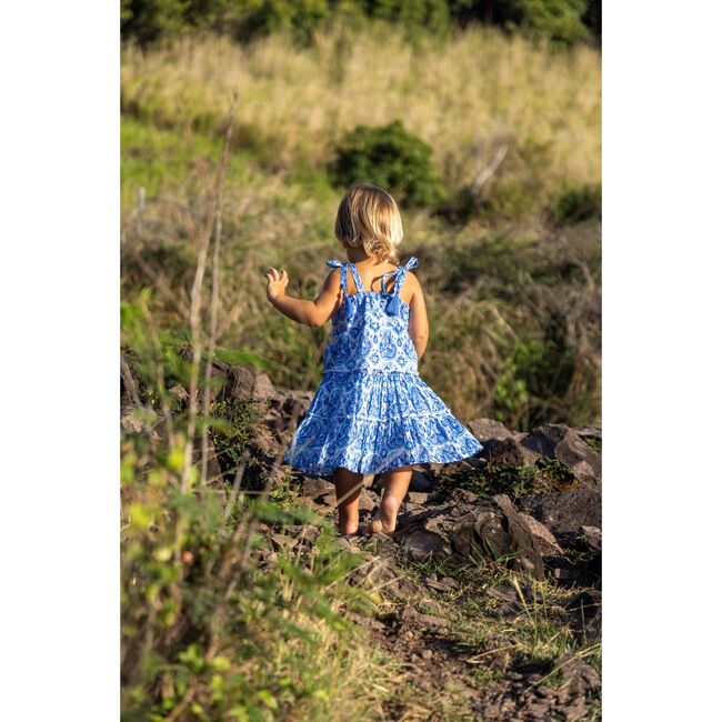 Bella Girl's Shoulder Tie Sundress Blue Paisley, Blue Paisley - Dresses - 3