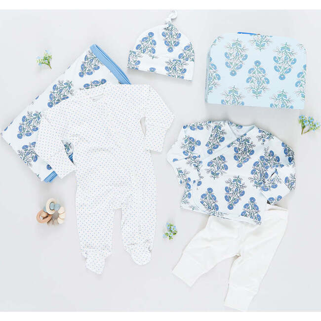 Nesting Box Baby Take Home Set - Blue Bouquet Floral Block Print