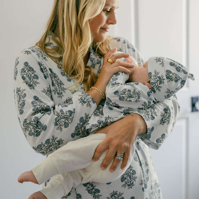 Nesting Box Baby Take Home Set - Blue Bouquet Floral Block Print - Mixed Apparel Set - 3