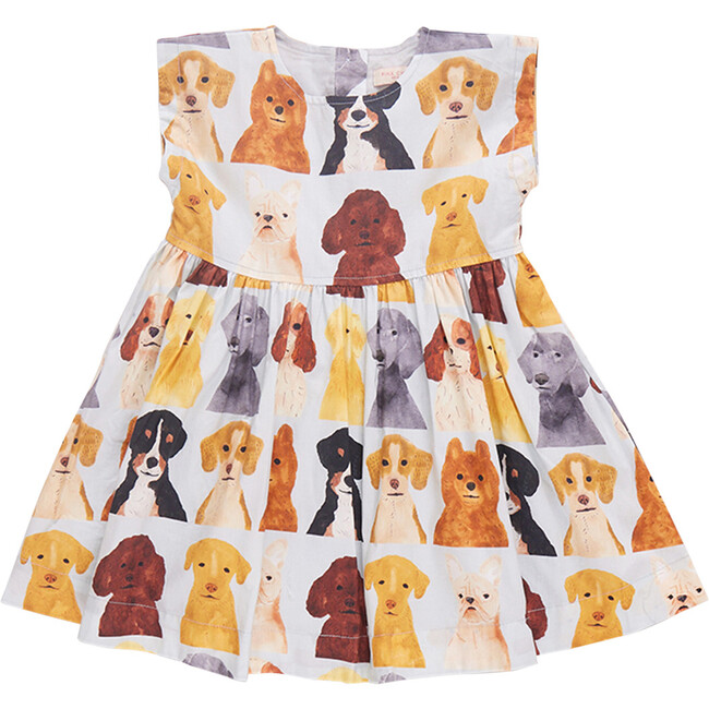 Girls Adaline Dress, Light Blue Watercolor Dogs