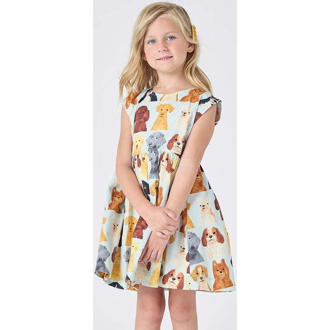 Girls Adaline Dress, Light Blue Watercolor Dogs - Dresses - 2