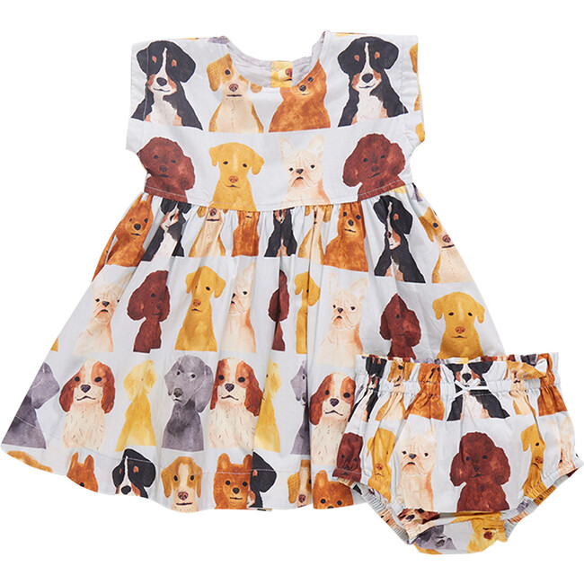 Baby Girls Adaline Dress Set, Light Blue Watercolor Dogs