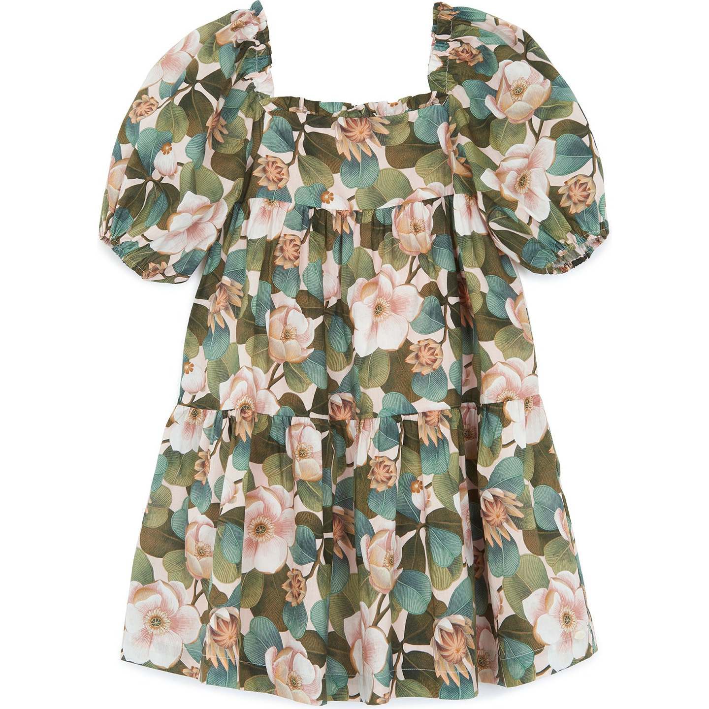 Vintage Rose Puff-Sleeve Dress - Dresses - 1