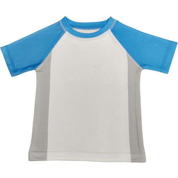 Kids Swim Rash Guard, Turquoise/White/Grey