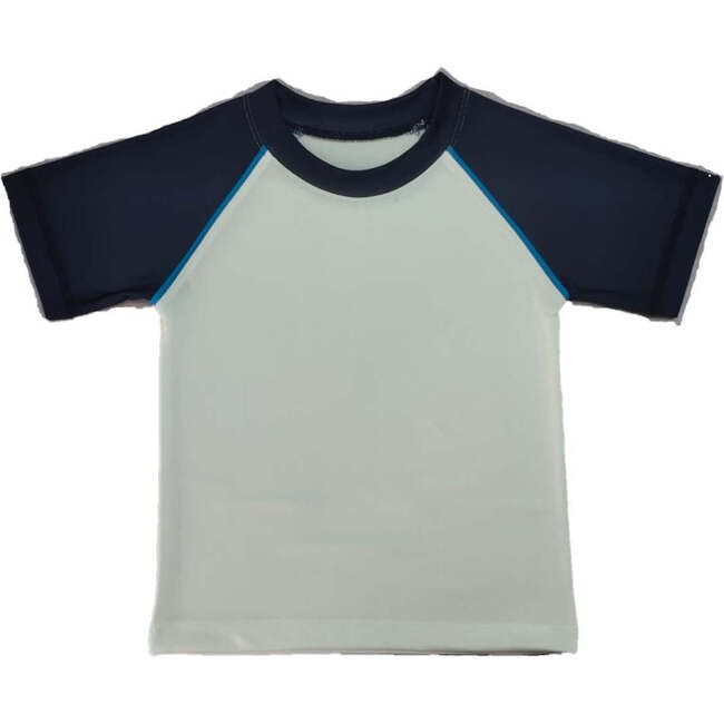 Kids Swim Rash Guard, Navy/Turq Trim