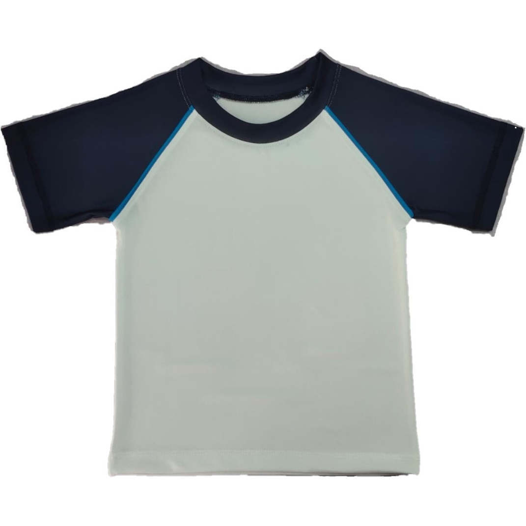 Kids Swim Rash Guard, Navy/Turq Trim - Rash Guards - 1