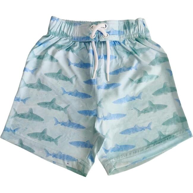 Kids Swim Board Shorts, Watercolor Shark