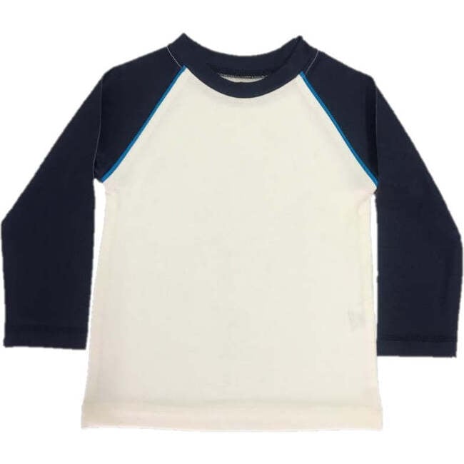 Baby Swim Long Sleeve Rash Guard, Navy Sleeves with Turq Trim