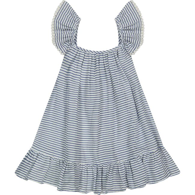 Mini Eva Girl's Ruffle Dress Marine Stripe, Blue - Dresses - 1