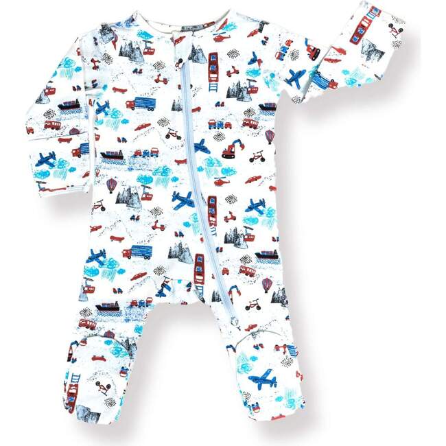 Organic Zippered Footed Onesie, Transportation