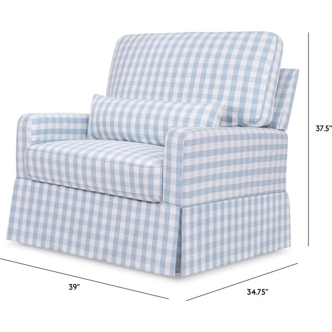 Crawford Pillowback Chair and a Half Comfort Swivel Glider in Blue Gingham - Nursery Chairs - 5