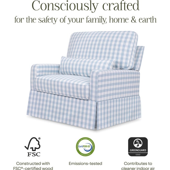 Crawford Pillowback Chair and a Half Comfort Swivel Glider in Blue Gingham - Nursery Chairs - 6