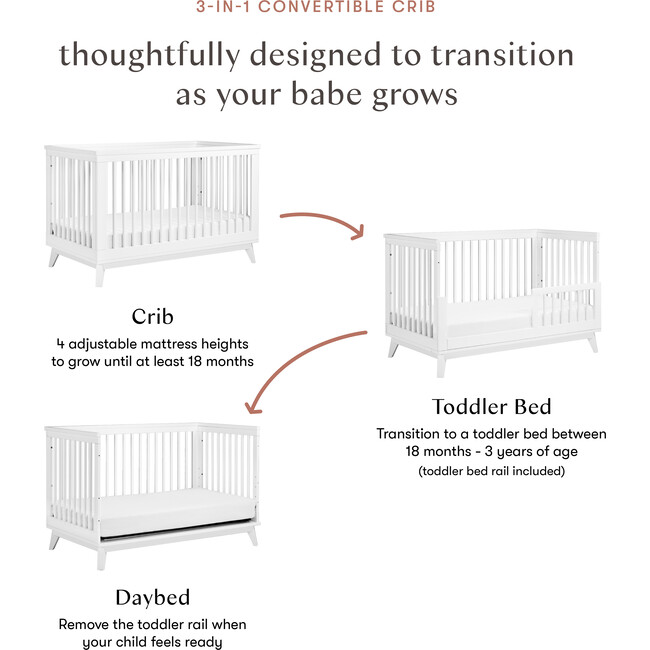 Scoot 3-in-1 Convertible Crib with Toddler Bed Conversion Kit, White - Cribs - 9