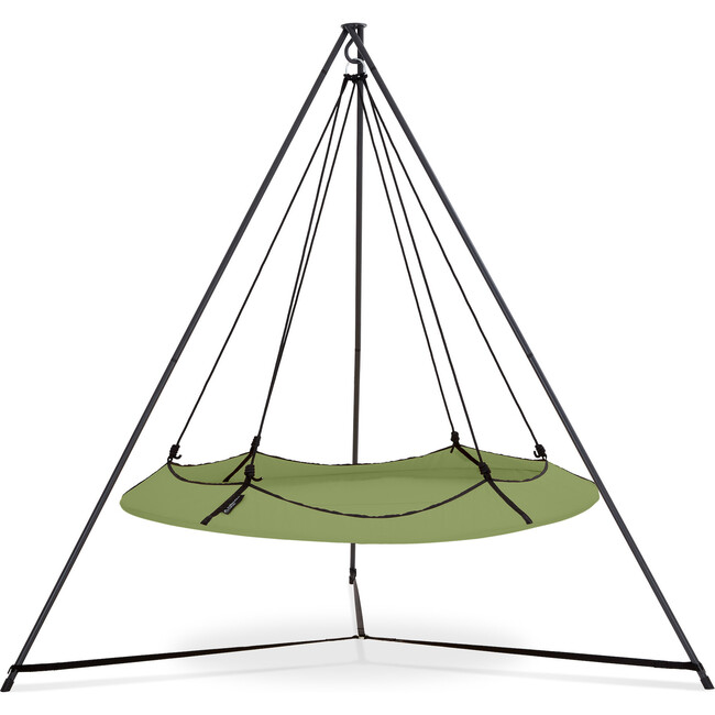 Sage Green & Black Hangout Pod Circular Family Hammock Bed and Stand Set