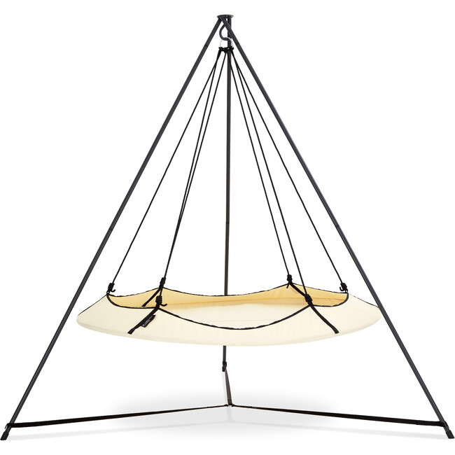 Cream & Black Hangout Pod Circular Family Hammock Bed and Stand Set