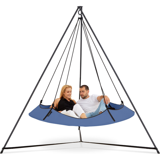 Ink Blue & Black Hangout Pod Circular Family Hammock Bed and Stand Set - Outdoor Decor - 2