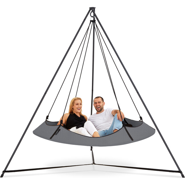 Grey & Black Hangout Pod Circular Family Hammock Bed and Stand Set - Outdoor Decor - 2