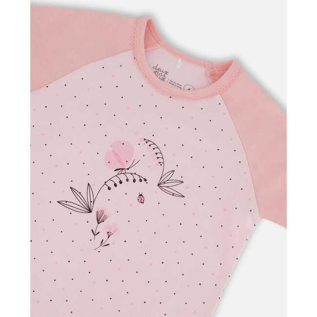 Organic Cotton Two-Piece Short Pajama Set, Small Pink Flowers On Pale Pink Background - Pajamas - 2