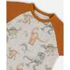 Organic Cotton Two-Piece Short Sleeve Top And Pant Pajama Set, Dinosaur On Mottled And Tan Background - Pajamas - 2