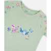 Organic Cotton Two-Piece Short Pajama Set, Small Pink And Blue Flowers On Light Sage - Pajamas - 2