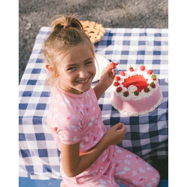 Organic Cotton Short Sleeve Top And Pant Pajama Set, Pink And Blue Butterflies On Old Pink - Pajamas - 3